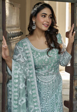 Mint green mirror work anarkali - size 44 & 46