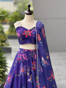 Violet floral organza silk readymade Lehenga