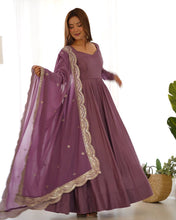 Mauve Roman silk anarkali set readymade