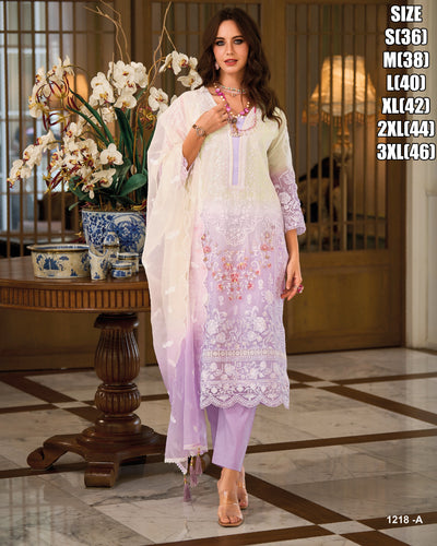 Pastel lilac - Soft organza embroidered salwaar kameez (also plus size)