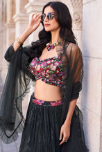 Black chinon crush silk readymade Lehenga