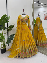 Yellow georgette floral embroidered Lehenga