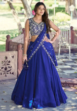 Royal blue Kashmiri lehenga (skirt stitched)