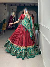 Tussar silk in timeless grace Lehenga in red