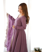Mauve Roman silk anarkali set readymade
