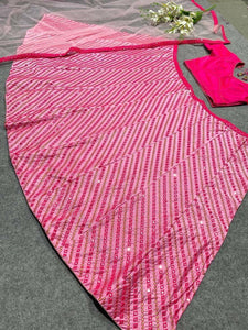 Pink striped mirror work Lehenga