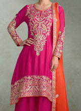 Pink and orange chinon embroidered palazzo suit