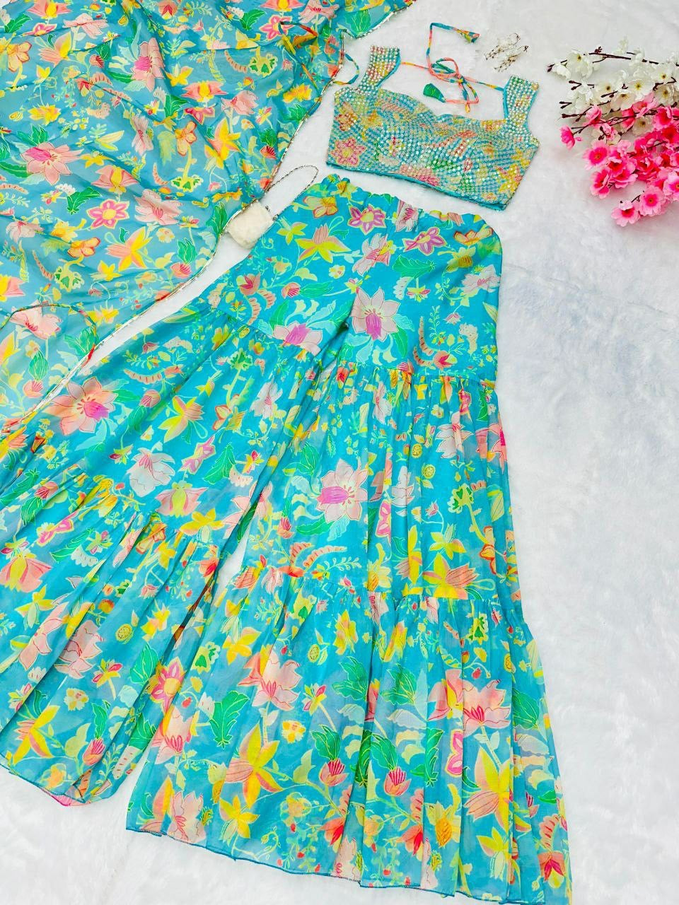 Green floral palazzo readymade (perfect for teens too)