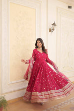 Georgette red gown with floral dupatta
