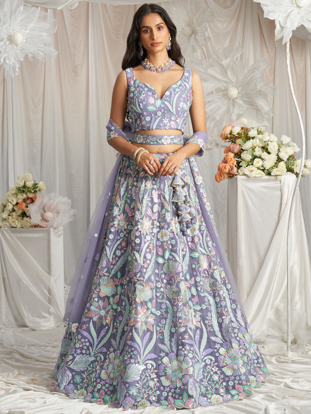 Lavender - multi colour pastel sequins Lehenga