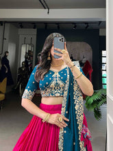 Tussar silk traditional Lehenga multi floral border in pink (skirt stitched)