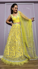 Yellow paper mirror work Lehenga