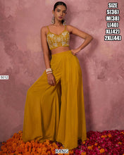 Mustard georgette palazzo with cape style readymade