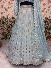 Icy blue Rangoli silk lehenga (pastel)
