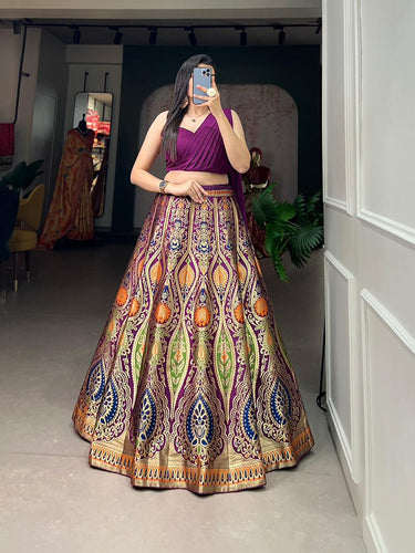 Indo western: Purple and sleek banarasi Lehenga