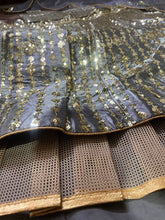 Exquisite grey gold satin partywear Lehenga