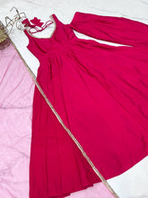 Roman chanderi silk anarkali set in Rani pink (sleeves available)