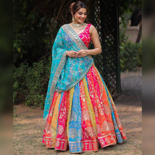 Multi colour digital print bright lehenga
