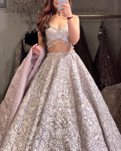 Lilac floral silk Lehenga