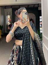 Tussar silk lehengas chevron leheriya style (skirt stitched) - black