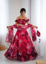 Red shaded floral organza lehenga