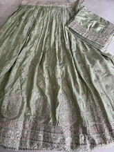 Pastel green chiffon embroidered Lehenga