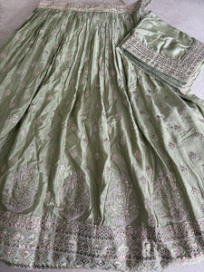 Pastel green chiffon embroidered Lehenga