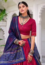 Tussar silk bandhej print Lehenga in magenta (skirt stitched)
