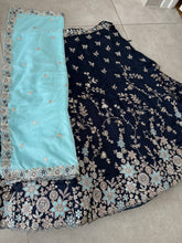 Navy blue organza sequins lehenga