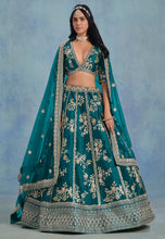 Teal art silk Lehenga