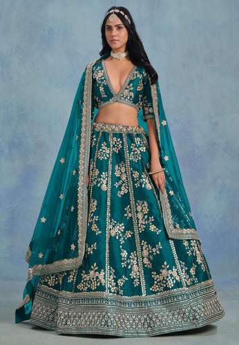 Teal art silk Lehenga