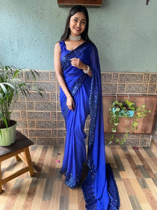 Ready to wear saree with cut work border and belt (one minute saree)