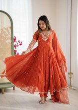 Rainbow sequins Georgette Anarkali in orange (special offer)