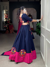 Navy blue and pink gamthi work pure cotton readymade Lehenga
