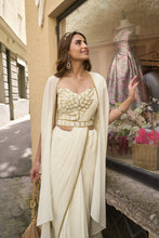 Elegant Ivory Drape Saree with Embellished Blouse & Cape