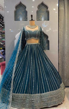 Teal blue glitter lehenga