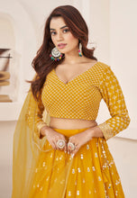 Yellow mirrorwork georgette Lehenga