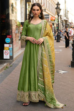 Green toned jacquard silk anarkali