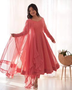 Peach Kali pattern sequinned anarkali