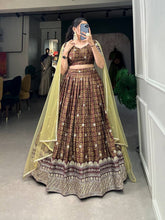 Bridesmaids - chinon digital print lehenga in brown