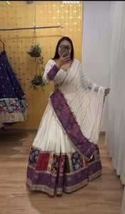 Elegant white and purple Chaniya Choli (long sleeves + tall option)
