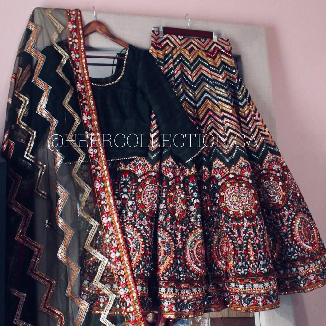 Black and colourful Lehenga