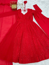 Red Kali pattern sequinned anarkali