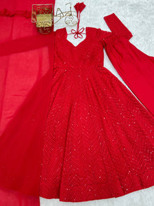 Red Kali pattern sequinned anarkali