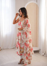 Ivory floral print kali cut anarkali suit