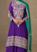 Green and purple chinon embroidered palazzo suit