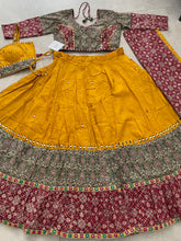 Readymade yellow mirror work chaniya choli - flared and 2 blouses