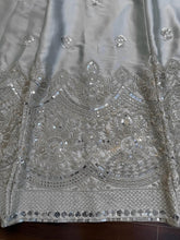 Silver satin silk thread work sequins Lehenga