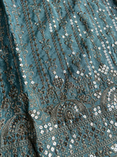 Pastel collection - Aqua blue chine sequins mirror look embroidered sharara set (plus size)