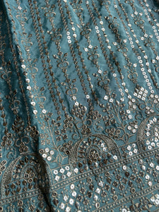 Pastel collection - Aqua blue chine sequins mirror look embroidered sharara set (plus size)
